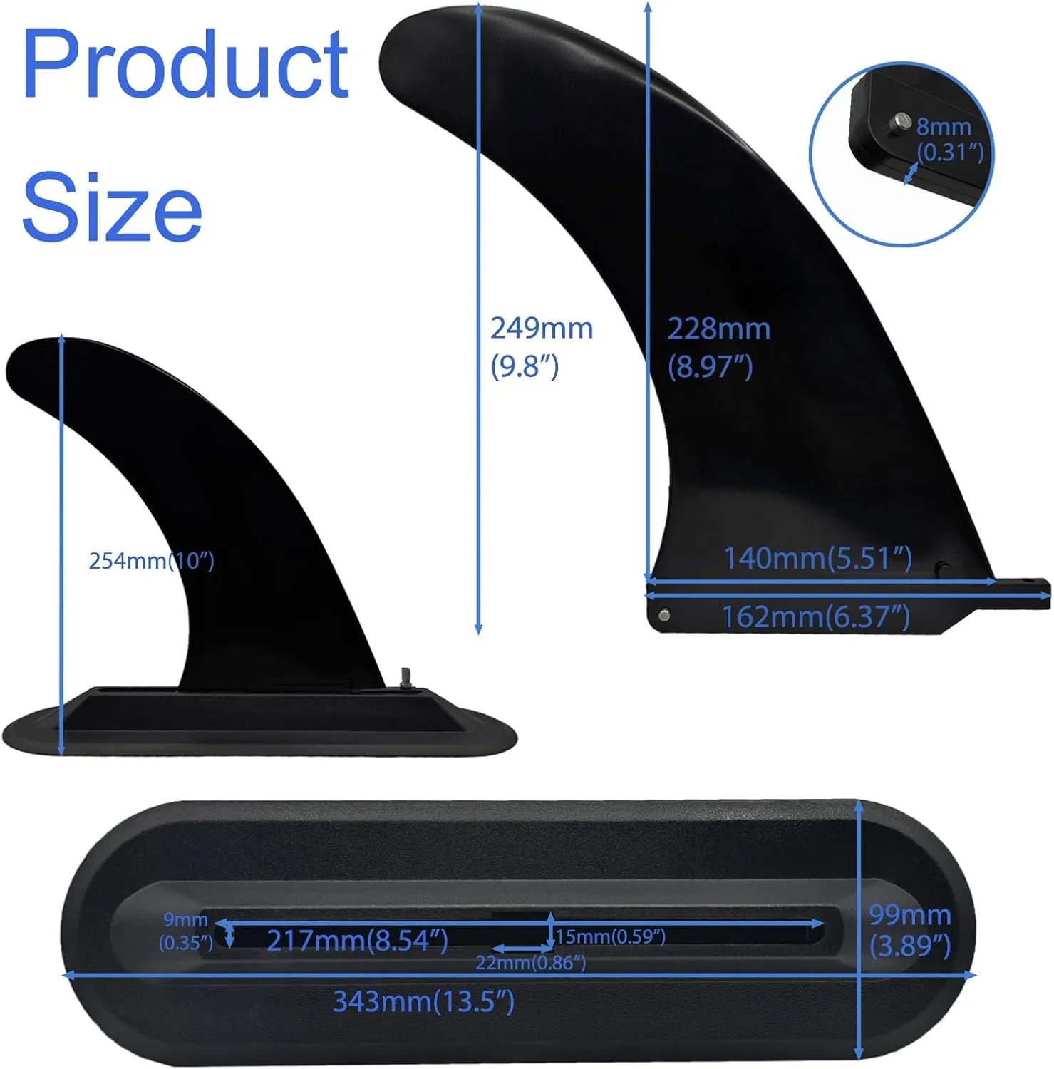 9" Replacement Fin for Paddle Board - Detachable SUP Fin with Screw, Durable Paddleboard Fin for Inflatable & Solid Paddleboards, Enhance Your Board's Performance