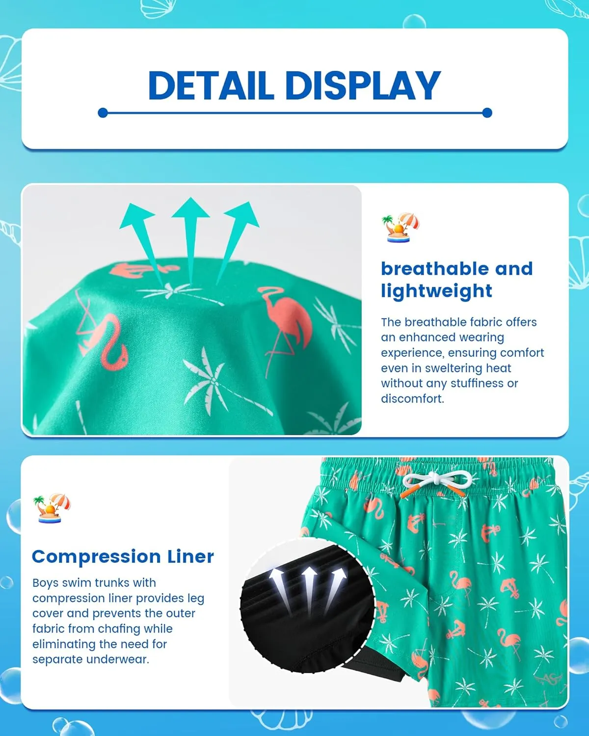Angel season Boys Swim Trunks with Compression Liner Toddler Swim Shorts Stretch Bathing Suits for Boy Swimsuit Size 2-8