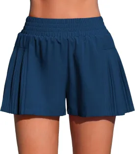 ATTRACO Women's 3" High Waisted Swim Board Shorts Pleated Summer Beach Shorts with Pockets