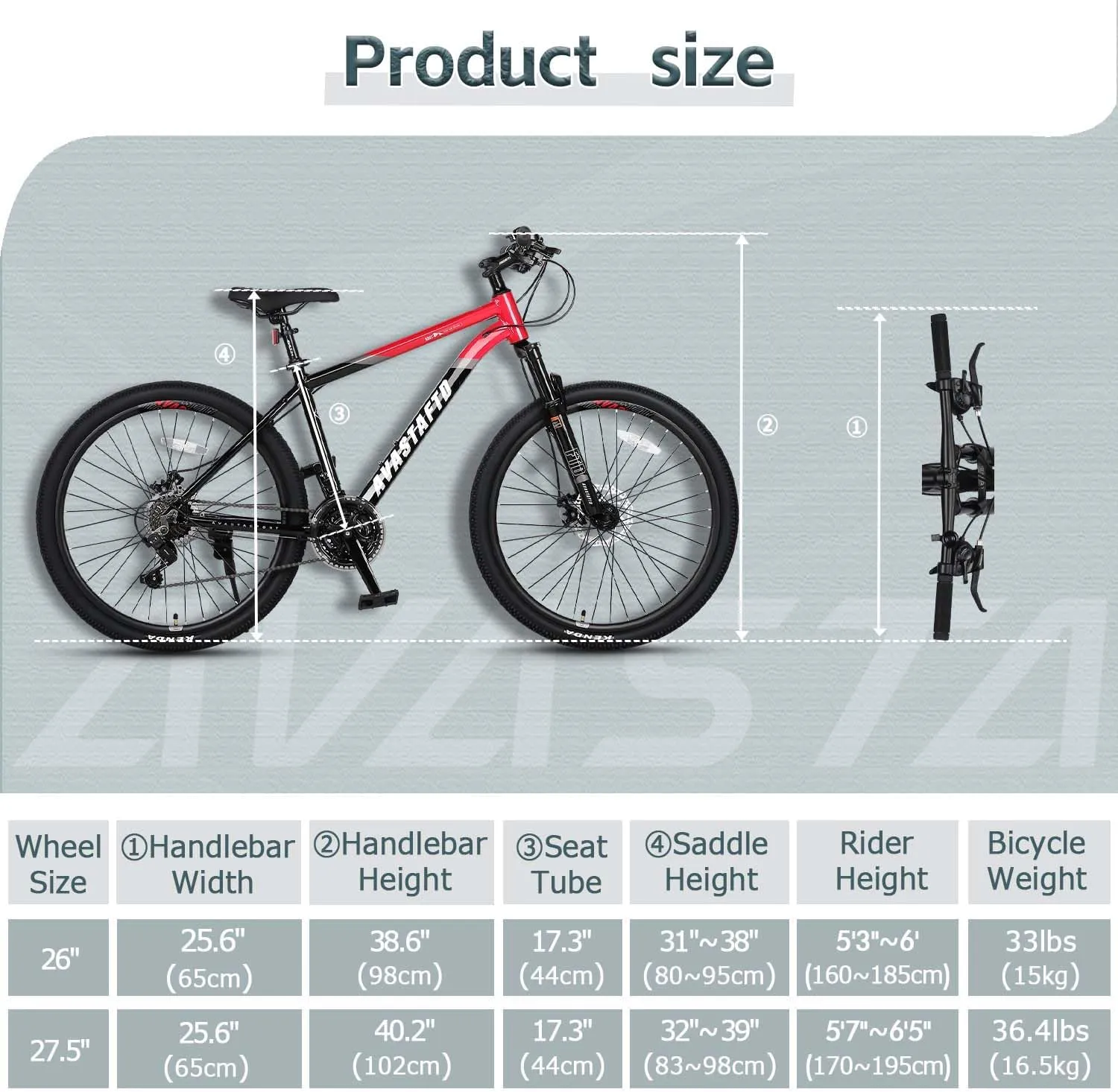 AVASTA Earth 26 27.5 inch Mountain Bike with 21-SpeedAluminum Frame, Dual Disc Brake, Comfortable Saddle,Multiple Colors