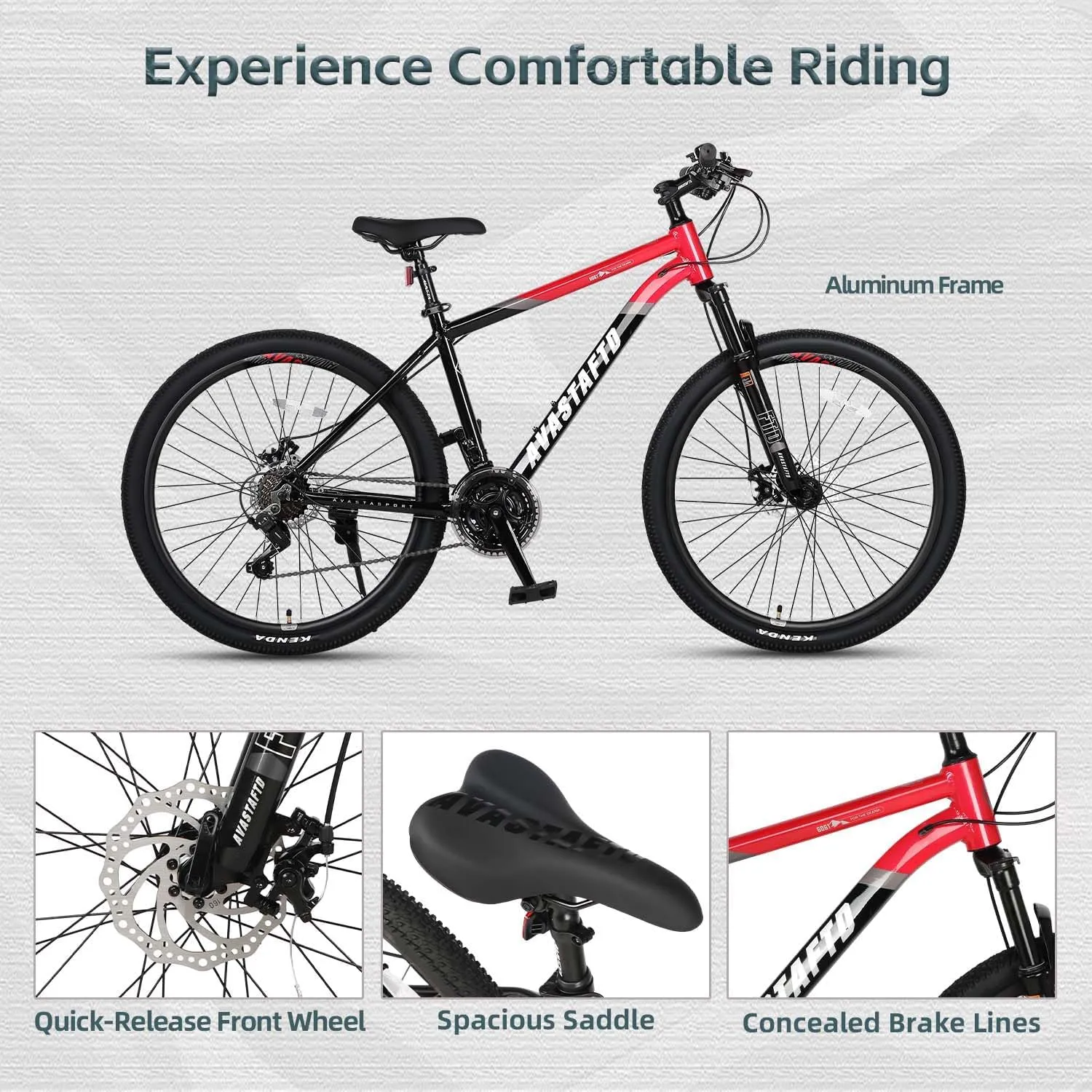 AVASTA Earth 26 27.5 inch Mountain Bike with 21-SpeedAluminum Frame, Dual Disc Brake, Comfortable Saddle,Multiple Colors
