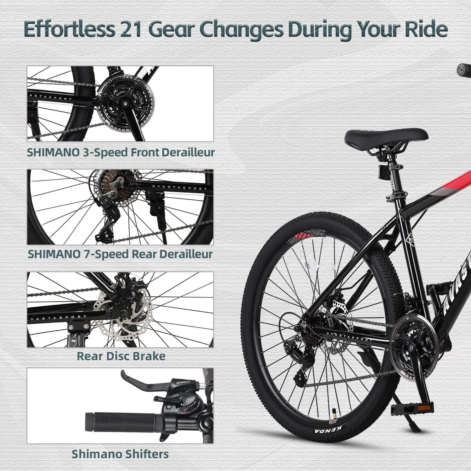 AVASTA Earth 26 27.5 inch Mountain Bike with 21-SpeedAluminum Frame, Dual Disc Brake, Comfortable Saddle,Multiple Colors