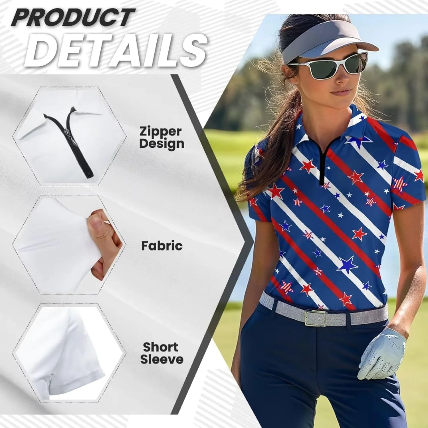 Biyejit Women's Short Sleeve Golf Shirt Moisture Wicking Athletic Golf Polo Shirts 1/4 Zip Up Tennis Shirts XS-2XL