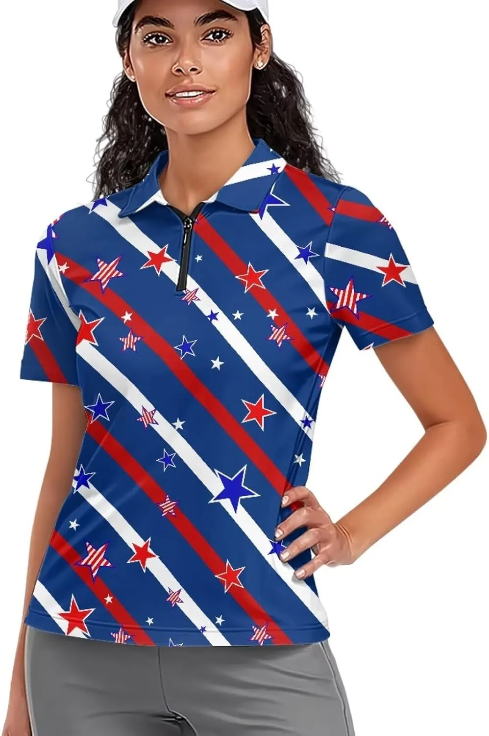 Biyejit Women's Short Sleeve Golf Shirt Moisture Wicking Athletic Golf Polo Shirts 1/4 Zip Up Tennis Shirts XS-2XL