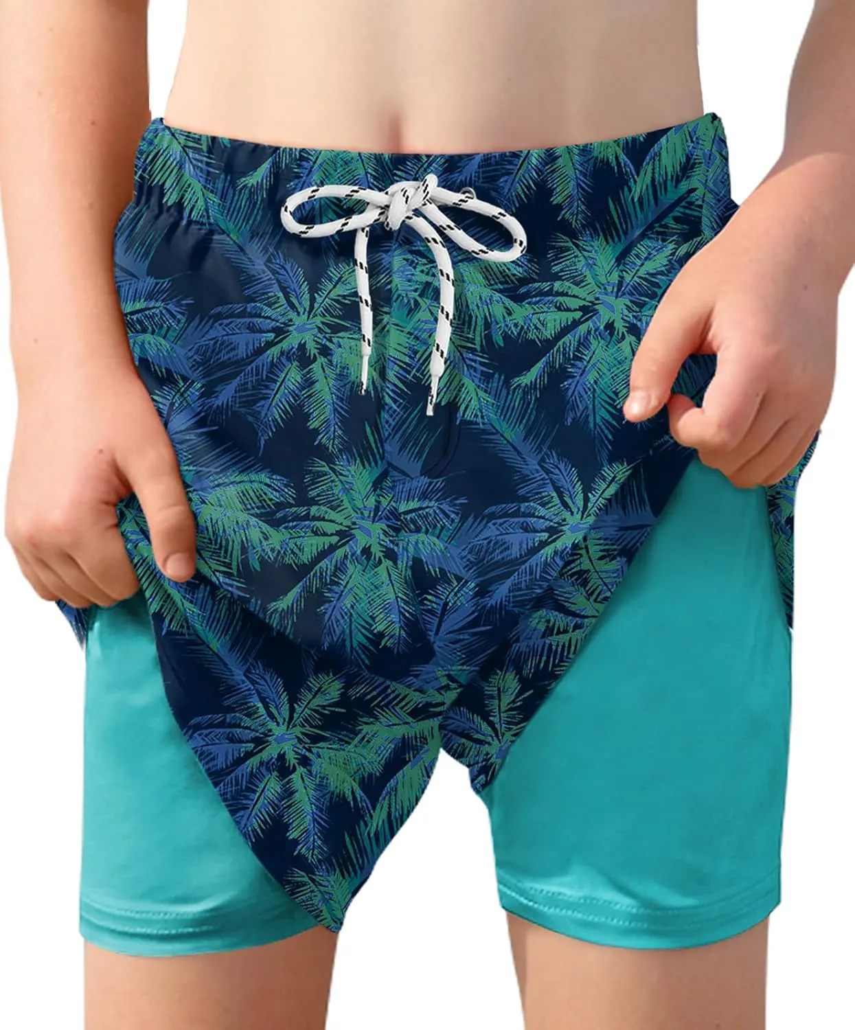 Boys 4th of July Summer Compression Liner Beach Swim Trunks American Flag Adjustable Drawstring Board Shorts 6-16 Years