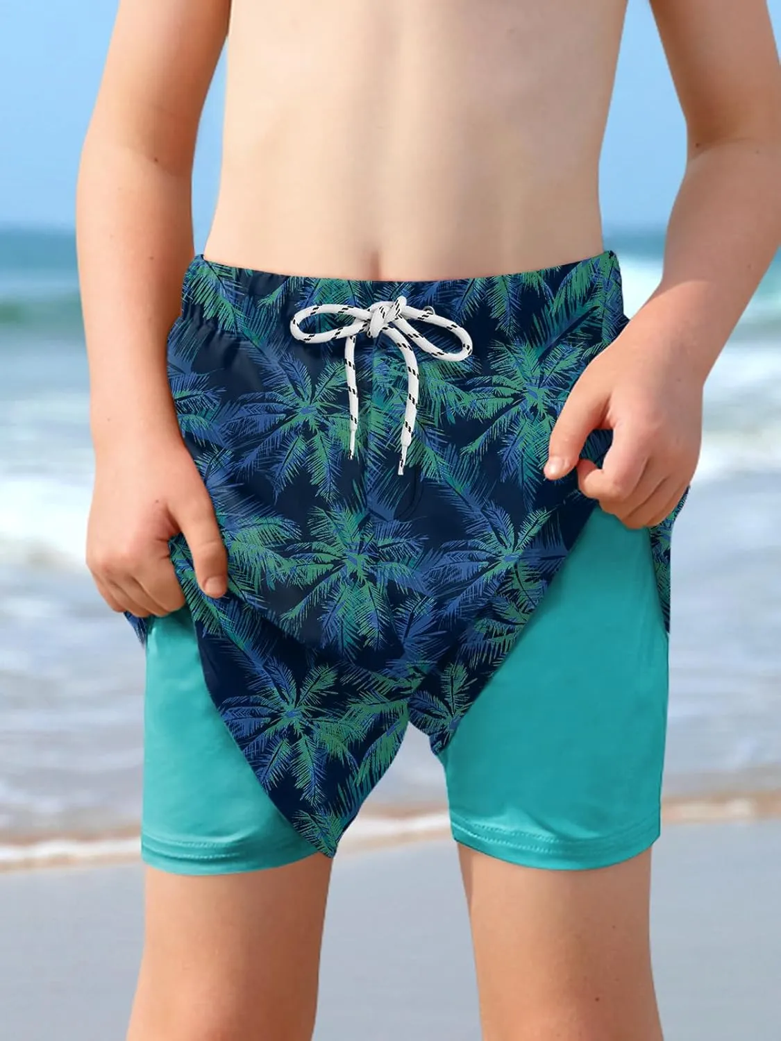 Boys 4th of July Summer Compression Liner Beach Swim Trunks American Flag Adjustable Drawstring Board Shorts 6-16 Years