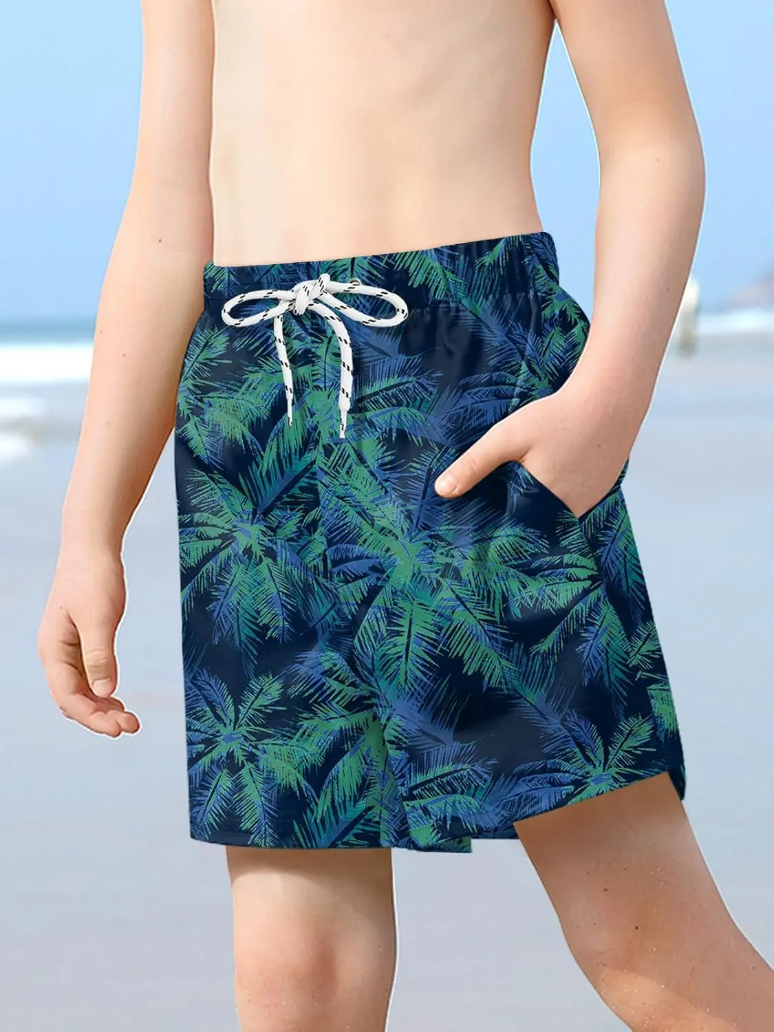 Boys 4th of July Summer Compression Liner Beach Swim Trunks American Flag Adjustable Drawstring Board Shorts 6-16 Years