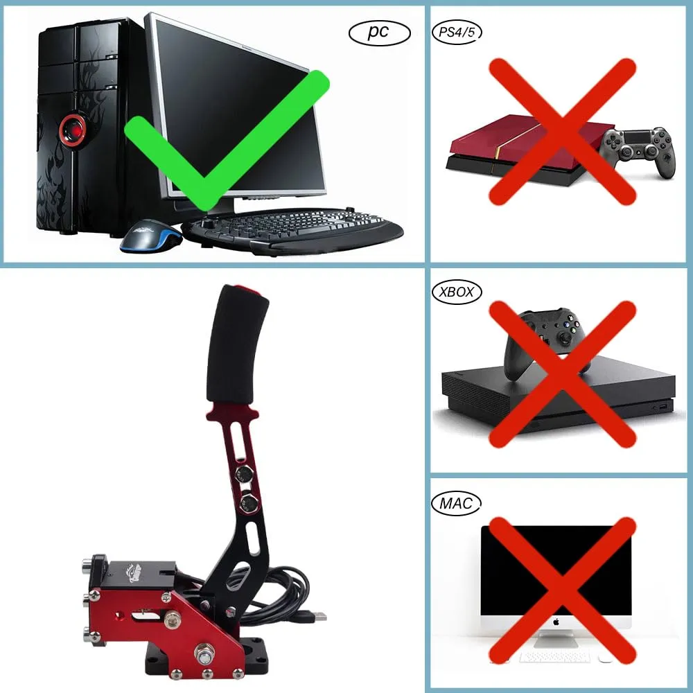 CNRAQR PC Racing Game USB Handbrake for 16Bit SIM for Racing Games, Compatible with G27 G29 G920 G923 T500 T300 Simulate Linear Handbrake RedWith Fixing Clip and Plate