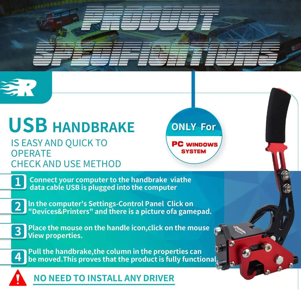 CNRAQR PC Racing Game USB Handbrake for 16Bit SIM for Racing Games, Compatible with G27 G29 G920 G923 T500 T300 Simulate Linear Handbrake RedWith Fixing Clip and Plate