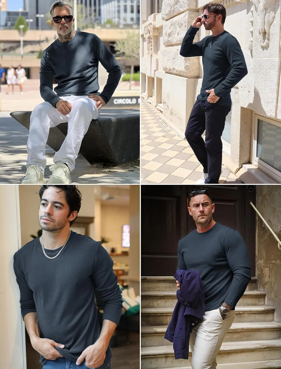 COOFANDY Mens Long Sleeve Shirts Thermal T-Shirt Slim Fit Crewneck Sweater Knitted Pullover Shirt