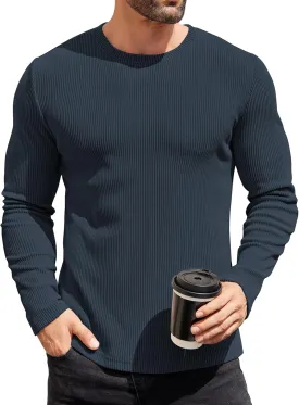 COOFANDY Mens Long Sleeve Shirts Thermal T-Shirt Slim Fit Crewneck Sweater Knitted Pullover Shirt
