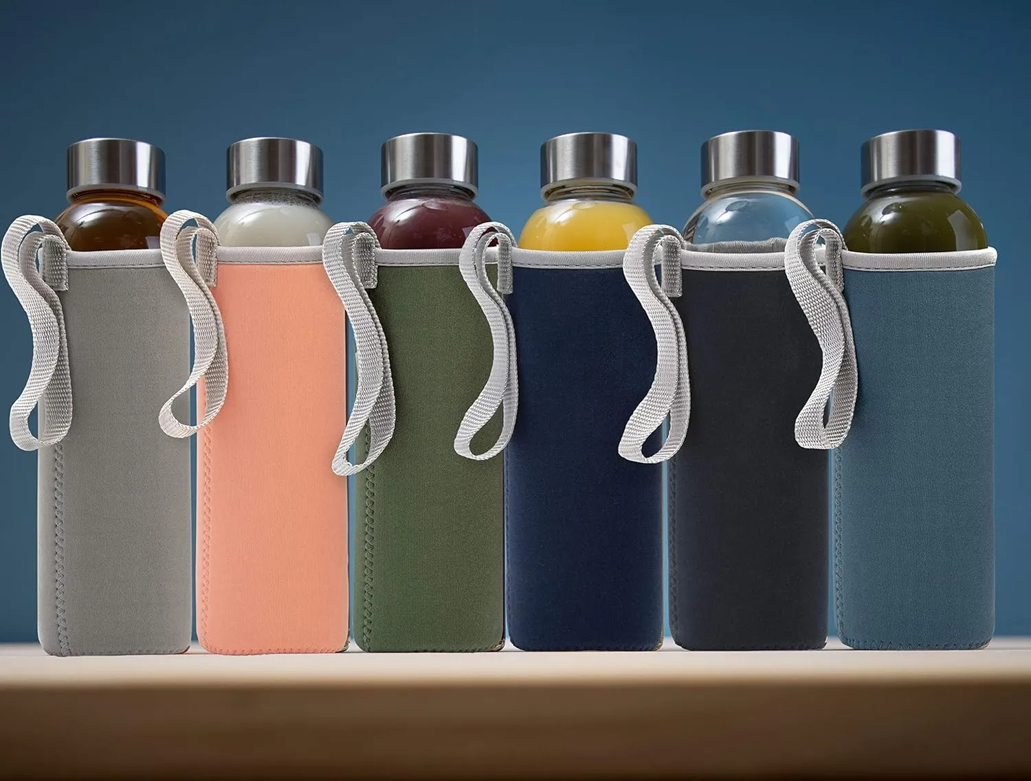 Epica glass bottles with lids  18oz glass water bottles, reusable juice bottle with lids for storing juices, reusable water bottle durable & ecofriendly set of 6 with Sleeves