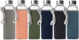Epica glass bottles with lids  18oz glass water bottles, reusable juice bottle with lids for storing juices, reusable water bottle durable & ecofriendly set of 6 with Sleeves