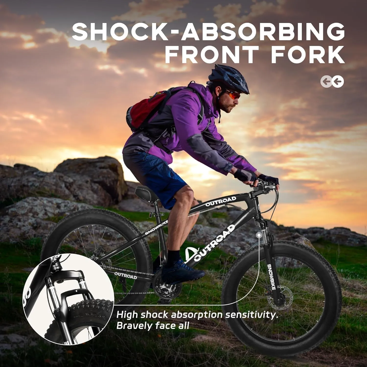 Fat Tire Mountain Bike, 21 Speed Bicycle with 26 inch Wheels, Non-Slip Adult Bikes with Front Suspension,Double Disc Brake, High Carbon Steel Frame (Multiple Colors)