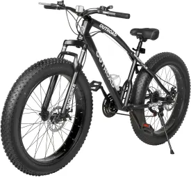 Fat Tire Mountain Bike, 21 Speed Bicycle with 26 inch Wheels, Non-Slip Adult Bikes with Front Suspension,Double Disc Brake, High Carbon Steel Frame (Multiple Colors)