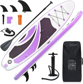 Inflatable Stand Up Paddle Board 10ft - Foldable SUP with Adjustable Paddle, Pump, Backpack, Leash, 3 Fins & Repair Kit for Yoga, Fishing, Travel