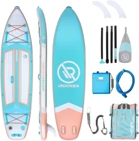 iROCKER Cruiser Inflatable Stand Up Paddle Board, Ultra Series, 10'6" Long 33" Wide 6" Thick Premium SUP with Enhanced Backpack, Fins, 12V Electric Pump & Accessory Pouch, 10' Leash