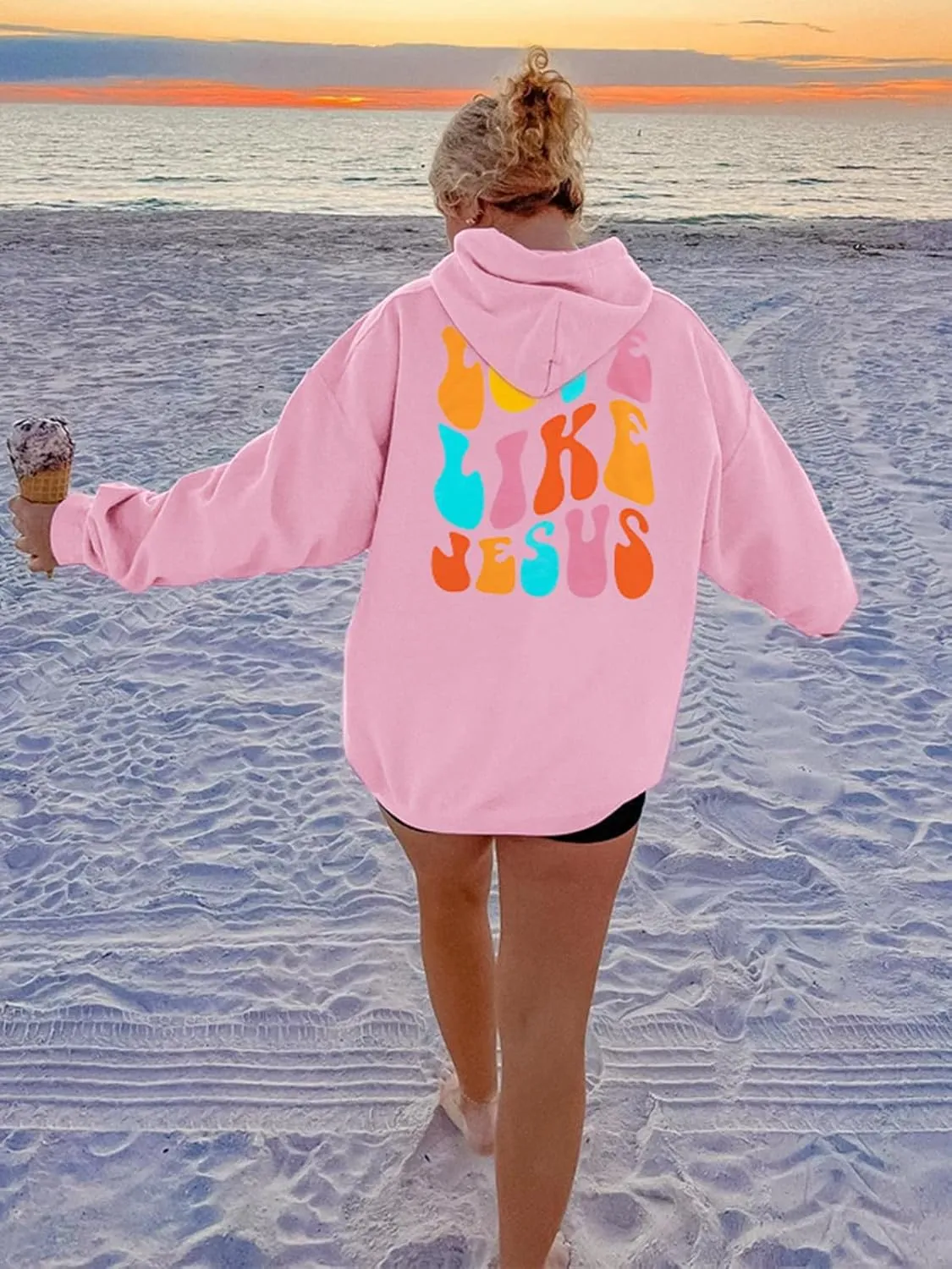 LUKYCILD Christian Tshirts Women Love like Jesus Sweatshirt Jesus Faith Shirts Religious God Oversized Pullover Hoodie