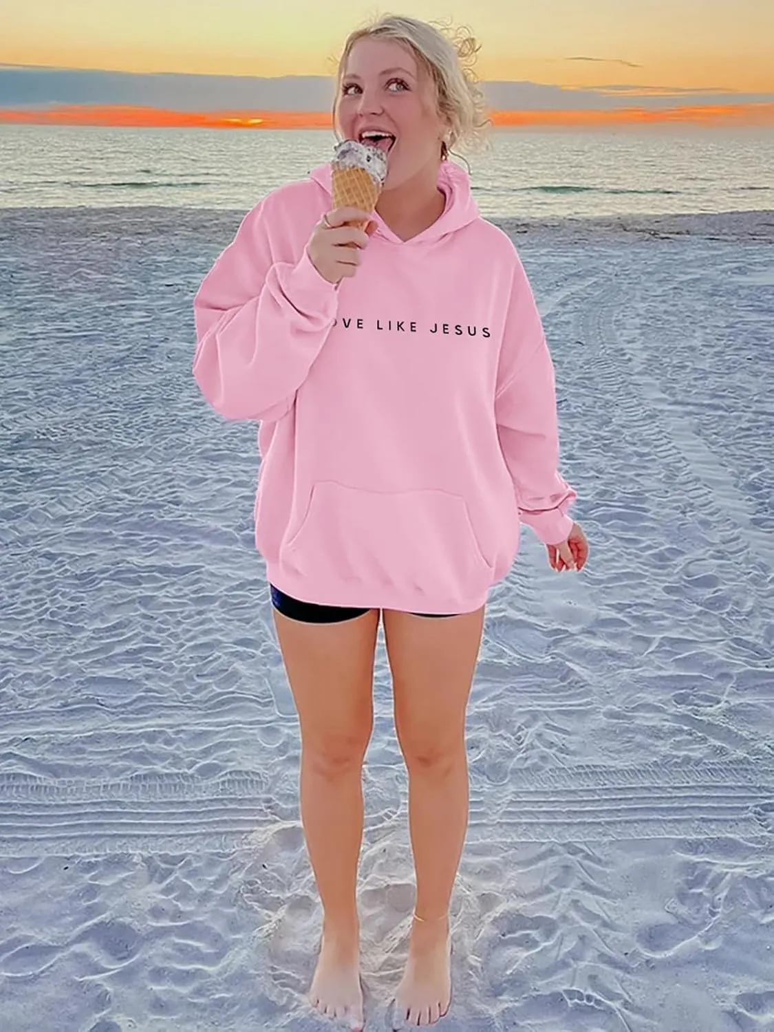 LUKYCILD Christian Tshirts Women Love like Jesus Sweatshirt Jesus Faith Shirts Religious God Oversized Pullover Hoodie