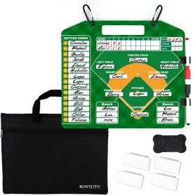 Magnetic Baseball Lineup Board, Baseball Lineup Board for Dugout, Baseball Clipboard for Coaches with 40 Softball Lineup Cards, 2 Markers, Big Erase, 2 Hooks & 2 Pen Clips, Carry Bag