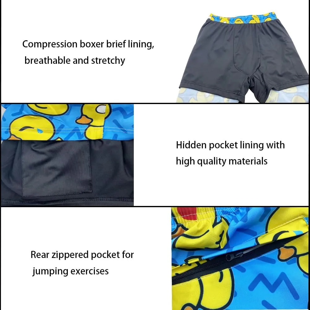Mens 2 Piece Tracksuit Hawaiian Button Down Shirt and Compression Liner Shorts Sets with Bucket Hats