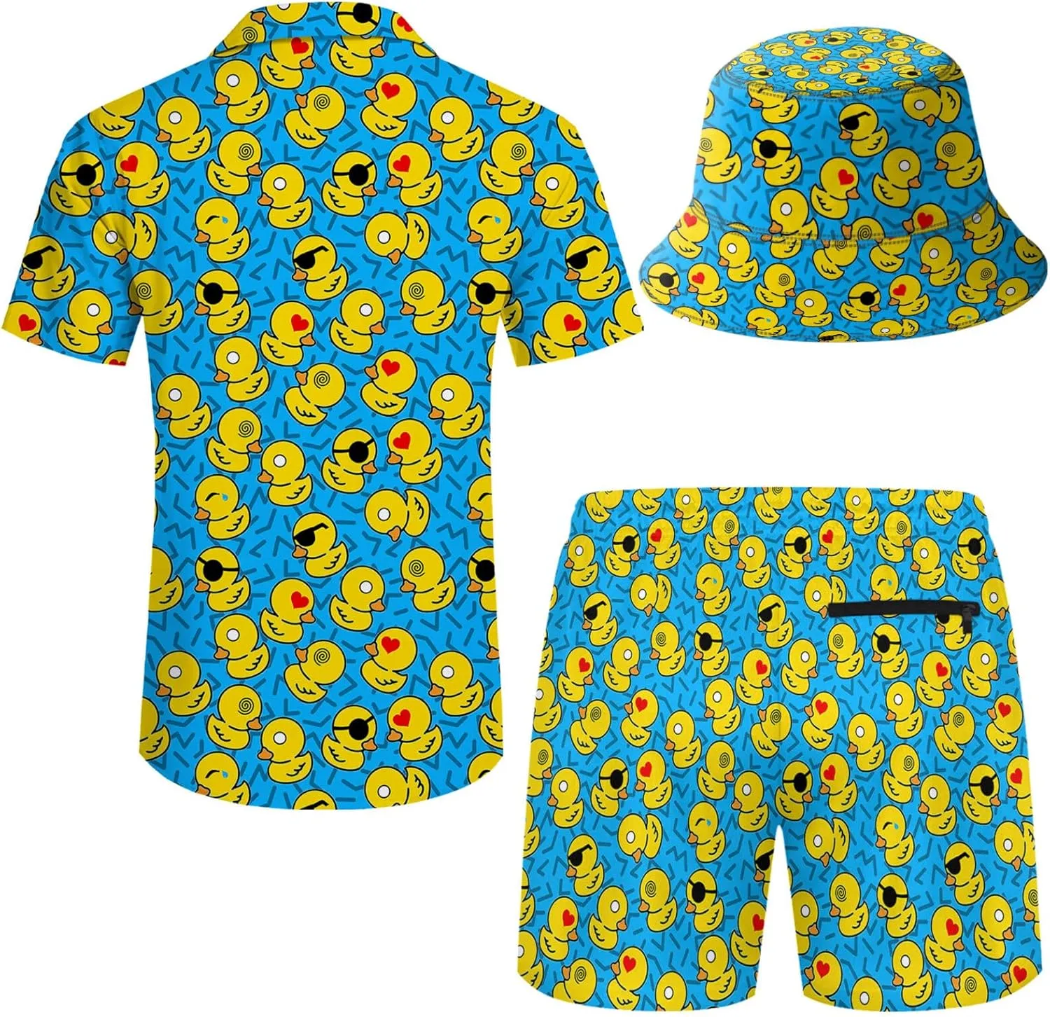 Mens 2 Piece Tracksuit Hawaiian Button Down Shirt and Compression Liner Shorts Sets with Bucket Hats