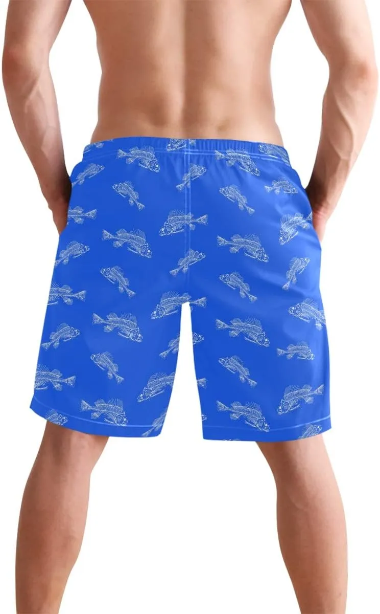 Men's Cow Print Shorts Drawstring Swim Trunks with Pockets and Mesh Lining