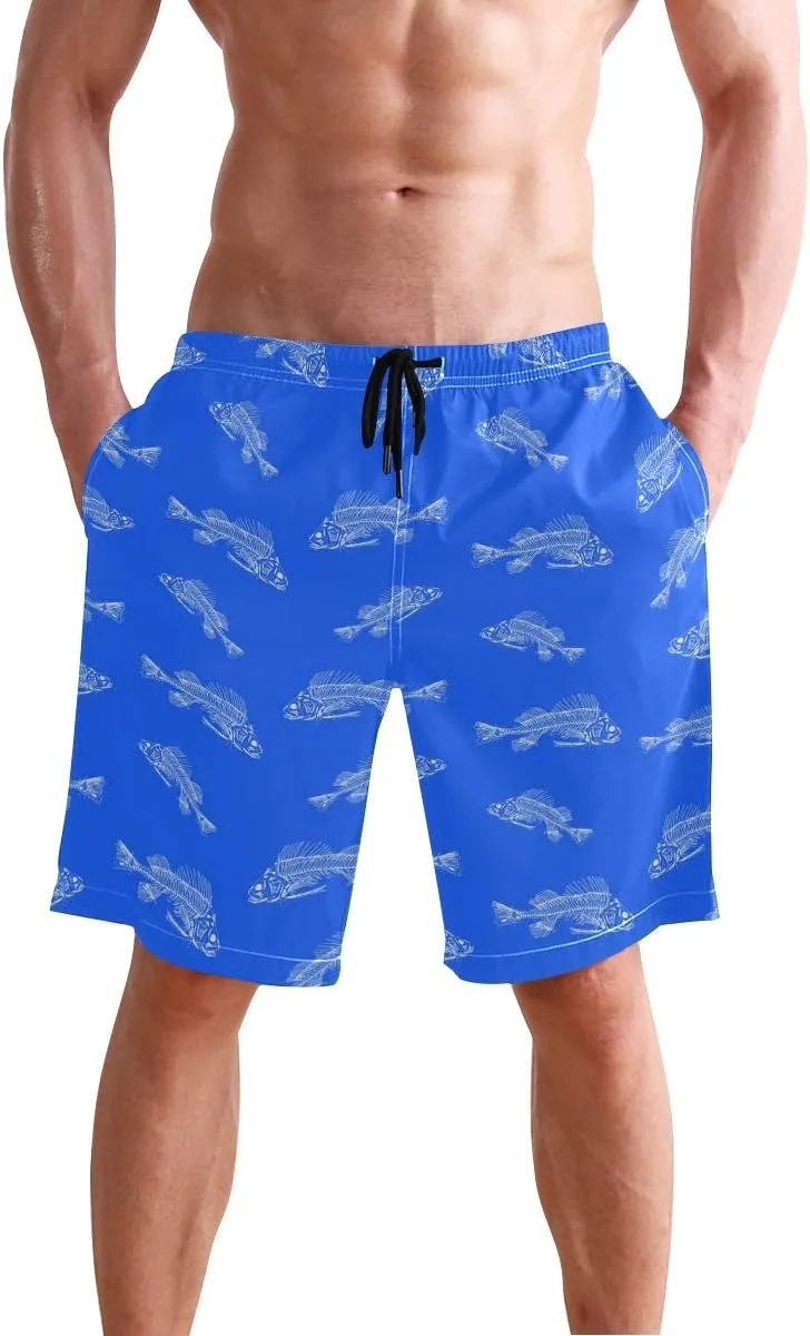Men's Cow Print Shorts Drawstring Swim Trunks with Pockets and Mesh Lining