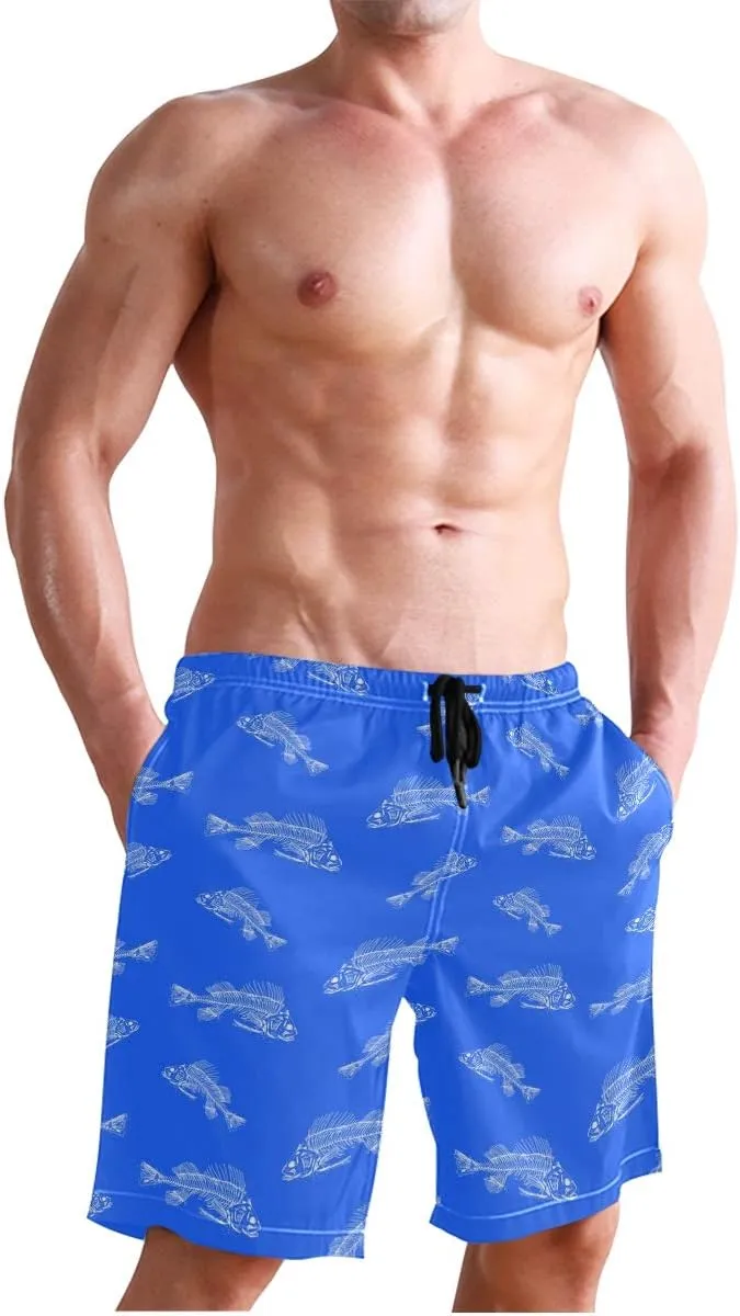 Men's Cow Print Shorts Drawstring Swim Trunks with Pockets and Mesh Lining