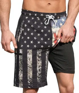 Mens Swim Trunks with Compression Liner 9 Inch Swim Shorts Bathing Suits Quick Dry Hiking Cargo Shorts with Zipper Pocket