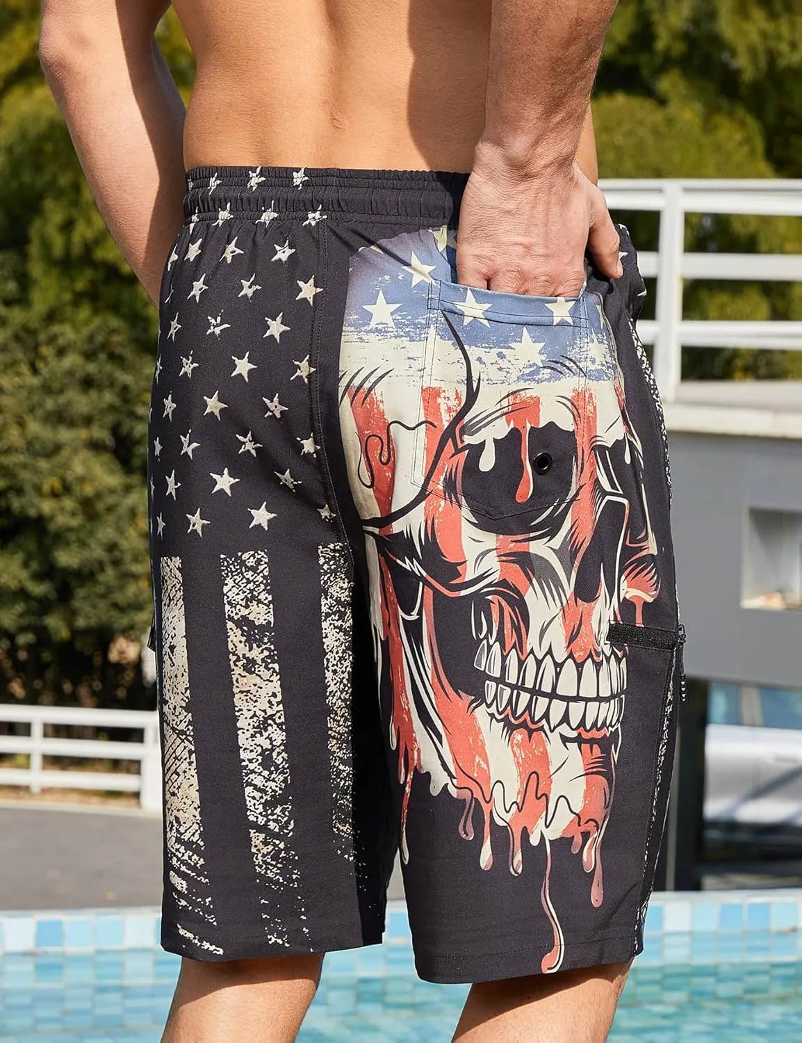 Mens Swim Trunks with Compression Liner 9 Inch Swim Shorts Bathing Suits Quick Dry Hiking Cargo Shorts with Zipper Pocket