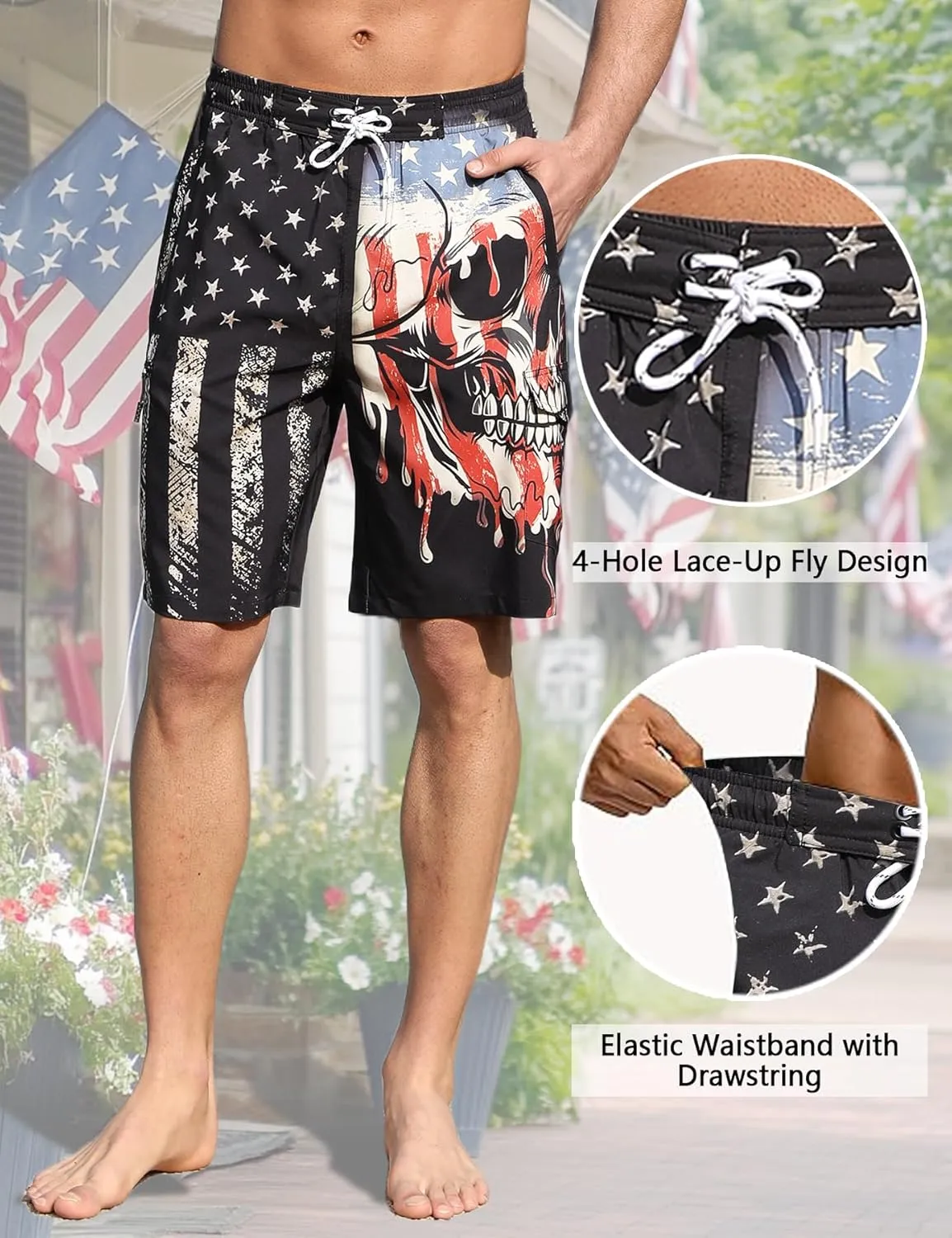 Mens Swim Trunks with Compression Liner 9 Inch Swim Shorts Bathing Suits Quick Dry Hiking Cargo Shorts with Zipper Pocket