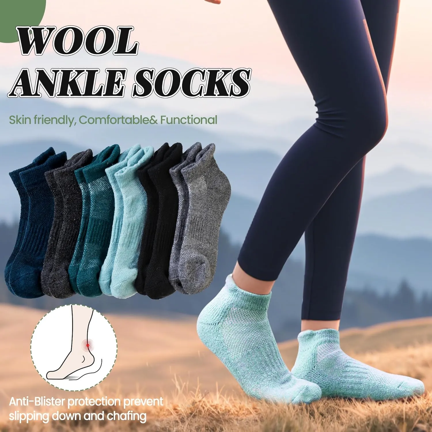 Merino Wool Ankle Hiking Socks For Men & Women No Show Running Athletic Support Thick Cushioned Breathable Socks 6 Pairs