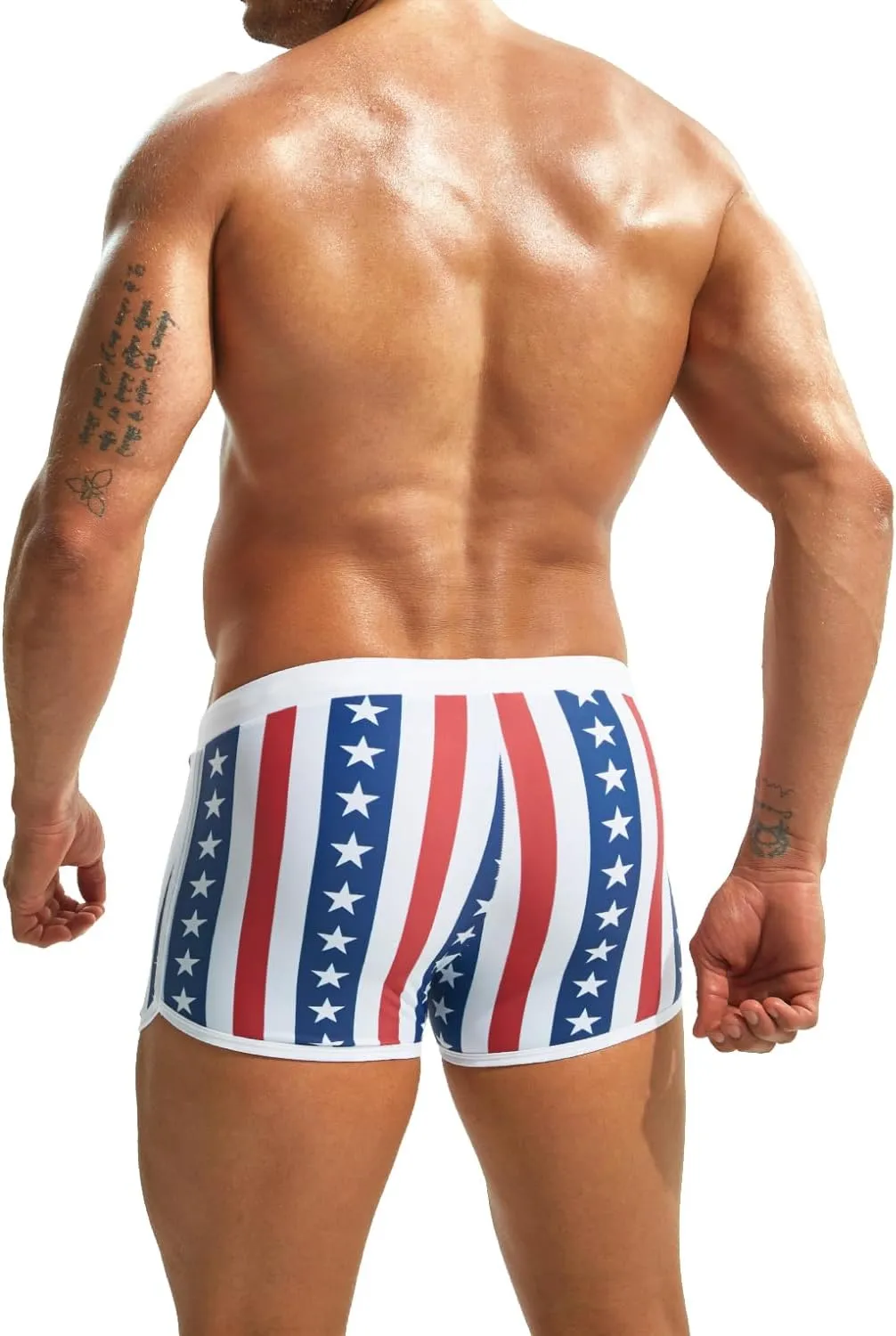 MIZOK Mens Hot Prints Swimwear Shorts Swimsuit Boxer Brief Long Thunk
