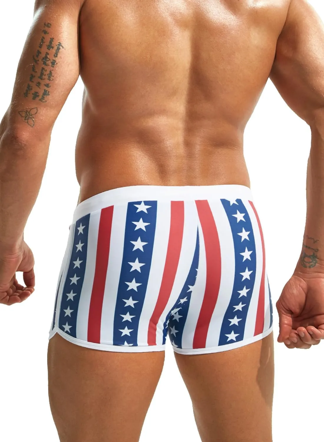 MIZOK Mens Hot Prints Swimwear Shorts Swimsuit Boxer Brief Long Thunk