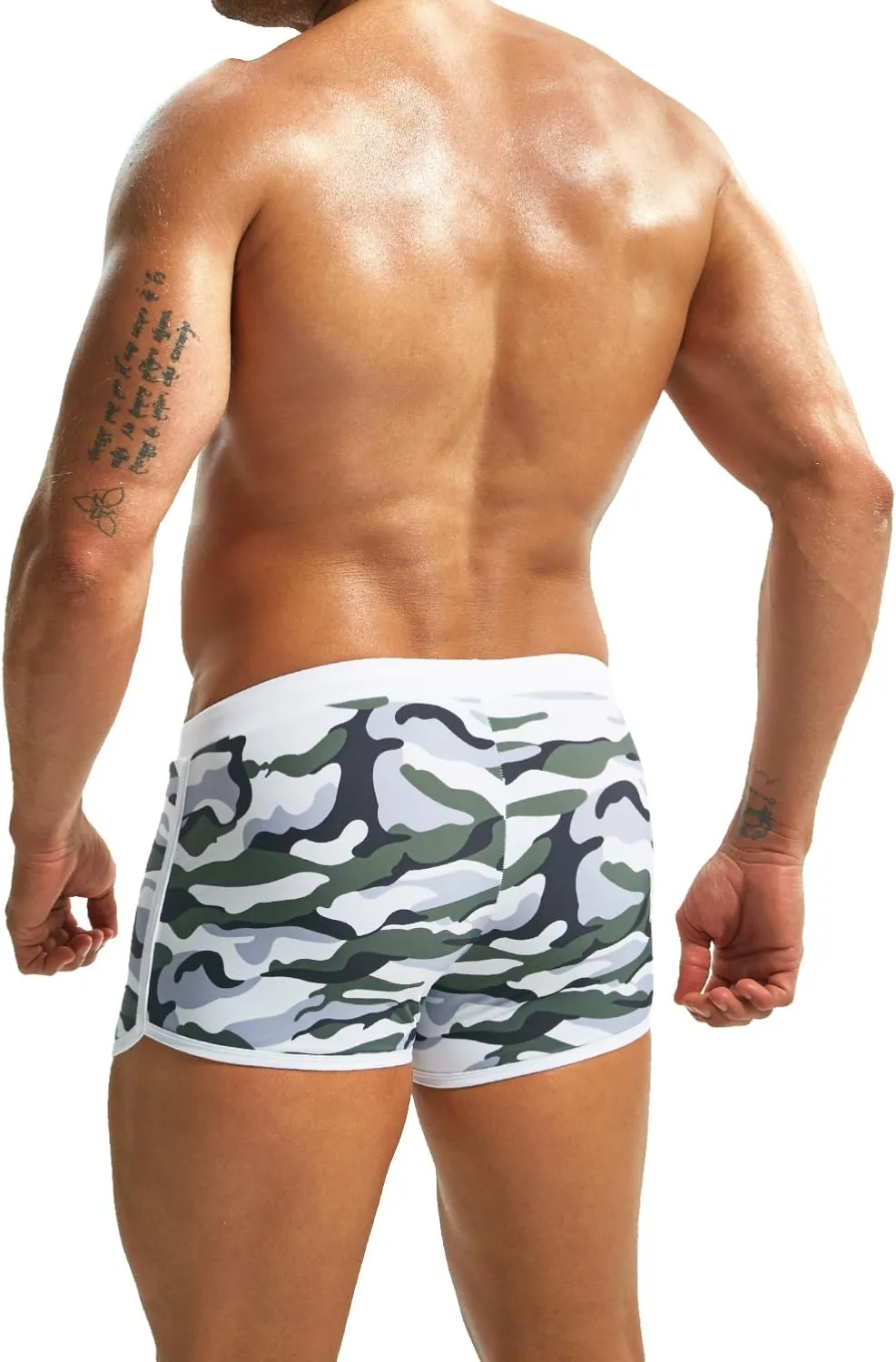 MIZOK Mens Hot Prints Swimwear Shorts Swimsuit Boxer Brief Long Thunk