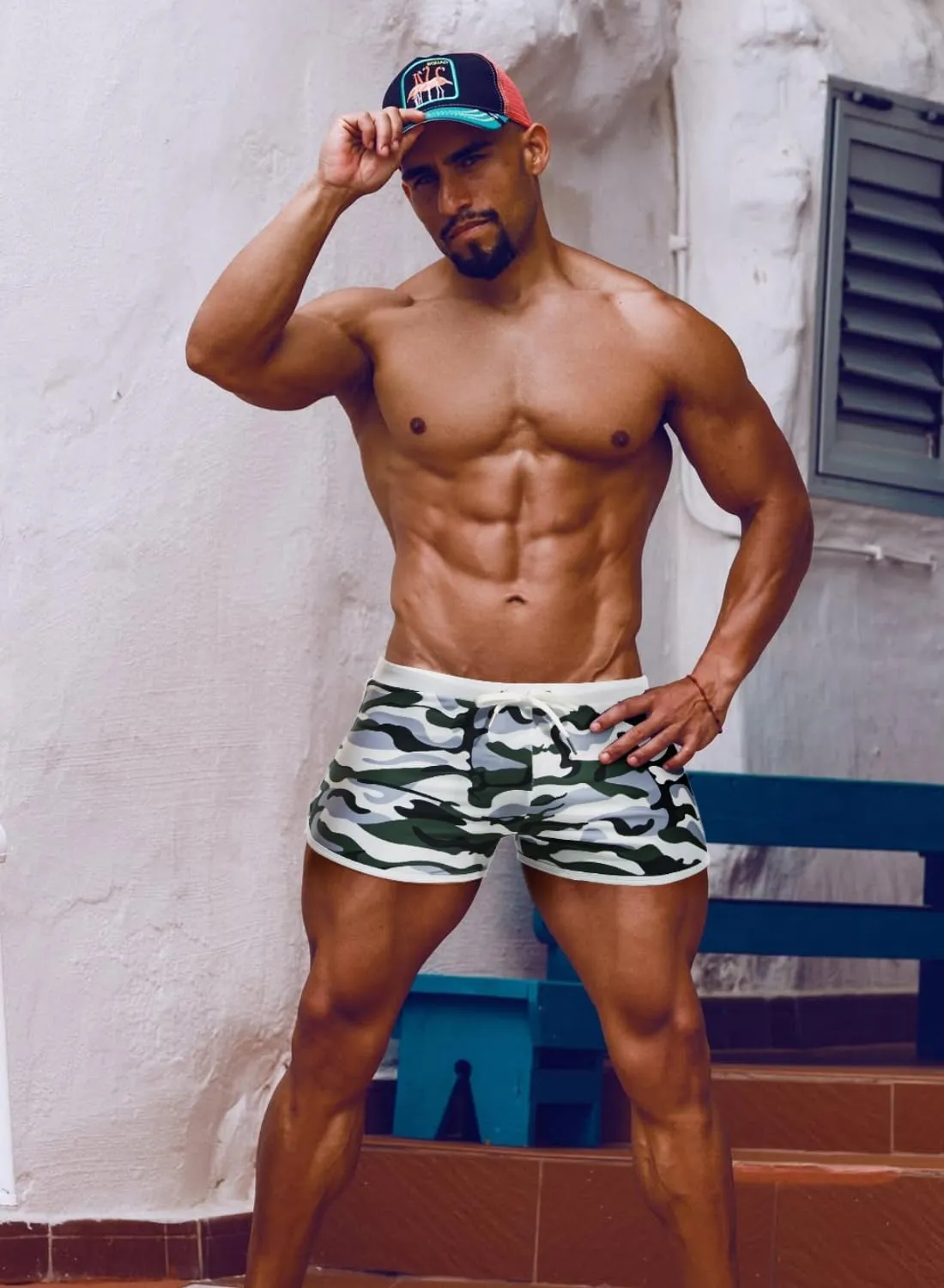 MIZOK Mens Hot Prints Swimwear Shorts Swimsuit Boxer Brief Long Thunk
