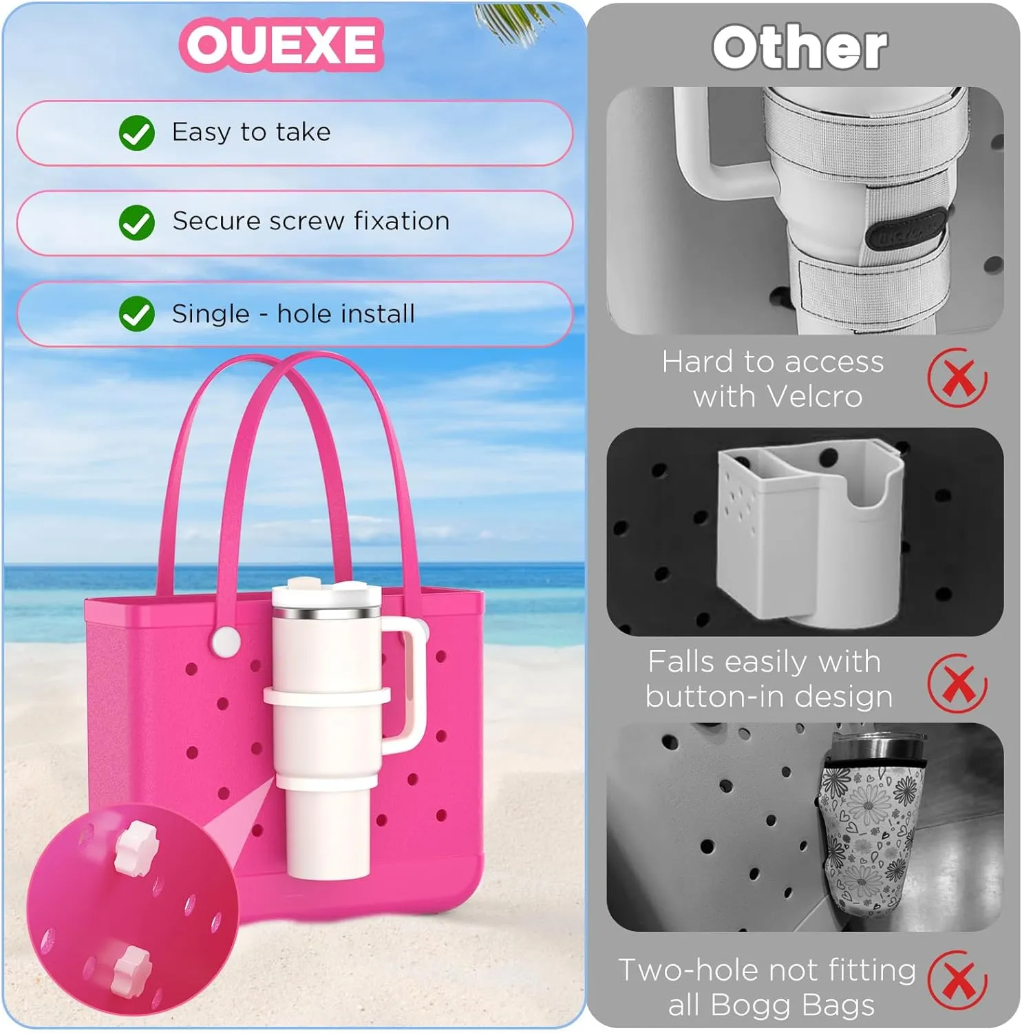 OUTXE 2 Pack Cup Holder for Bogg Bag, Fits 16-40oz Stanley, Insert Drink Holder Attachment Compatible with All Bogg Bags & Simply Southern Beach Tote Bag