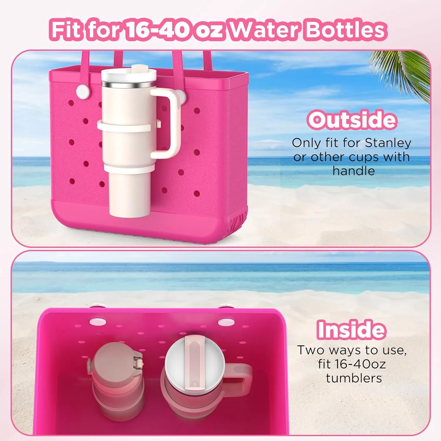 OUTXE 2 Pack Cup Holder for Bogg Bag, Fits 16-40oz Stanley, Insert Drink Holder Attachment Compatible with All Bogg Bags & Simply Southern Beach Tote Bag