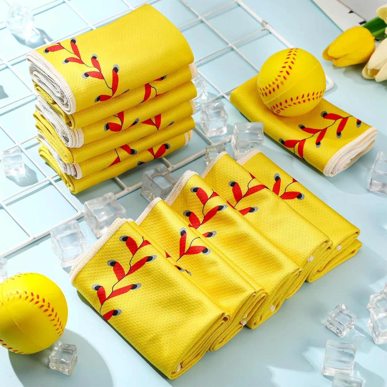 Peryiter 12 Counts Mini Cooling Towel, 30" x 9" Baseball Softball Soccer Golf Sweat Towel, Breathable Chilly Rag, Microfiber Sport Rags for Team Gym Running Coach Gift