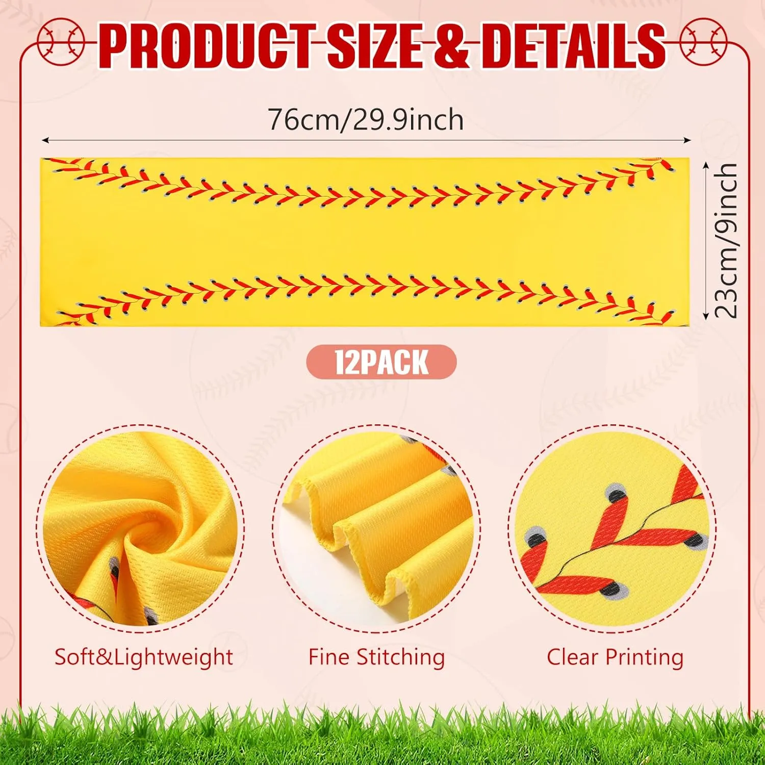 Peryiter 12 Counts Mini Cooling Towel, 30" x 9" Baseball Softball Soccer Golf Sweat Towel, Breathable Chilly Rag, Microfiber Sport Rags for Team Gym Running Coach Gift