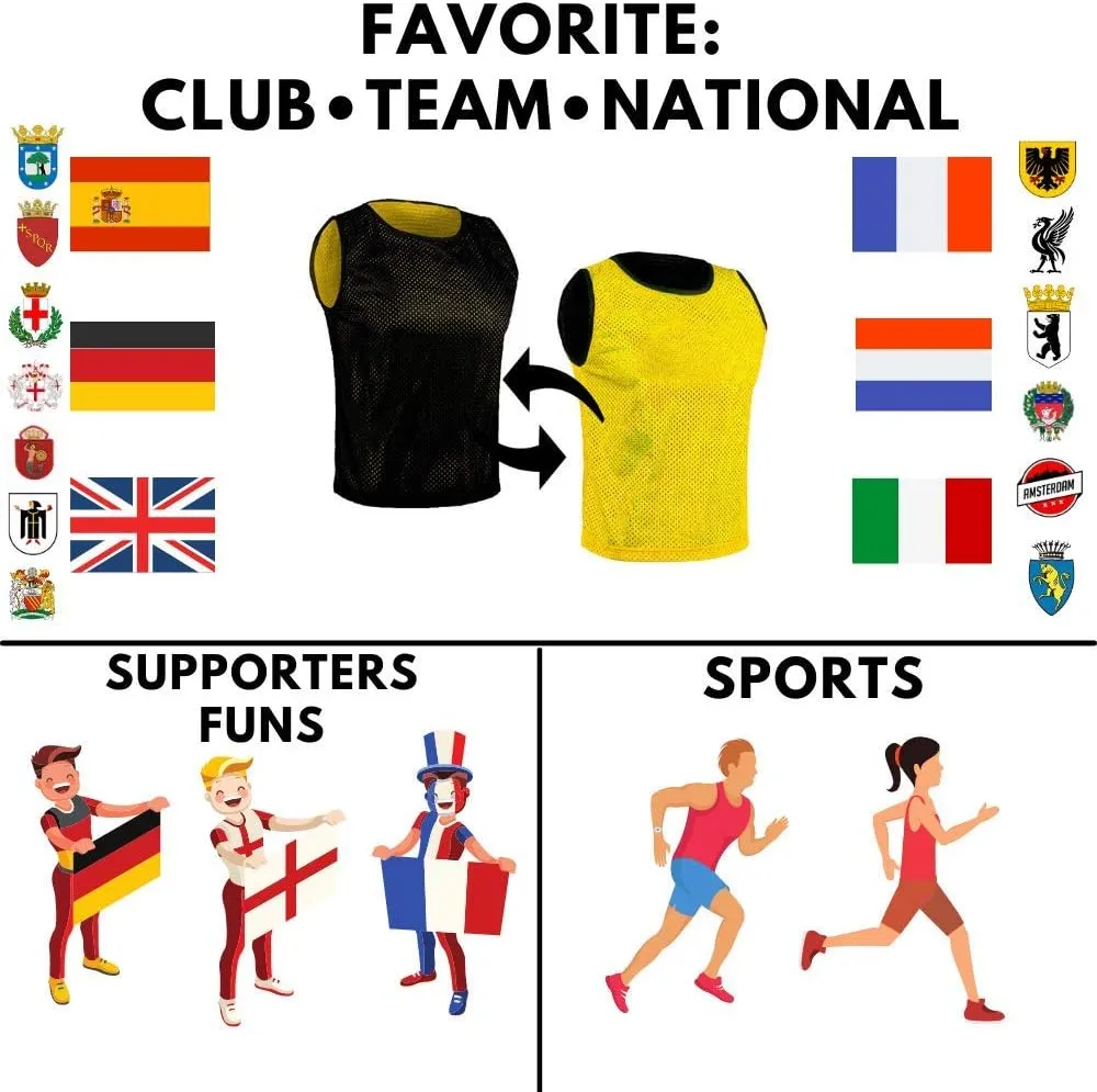 Pinnies Sport Child Youth Teen Adult 2-Color Reversible Bibs Soccer Basketball Football Scrimmage Team Jersey