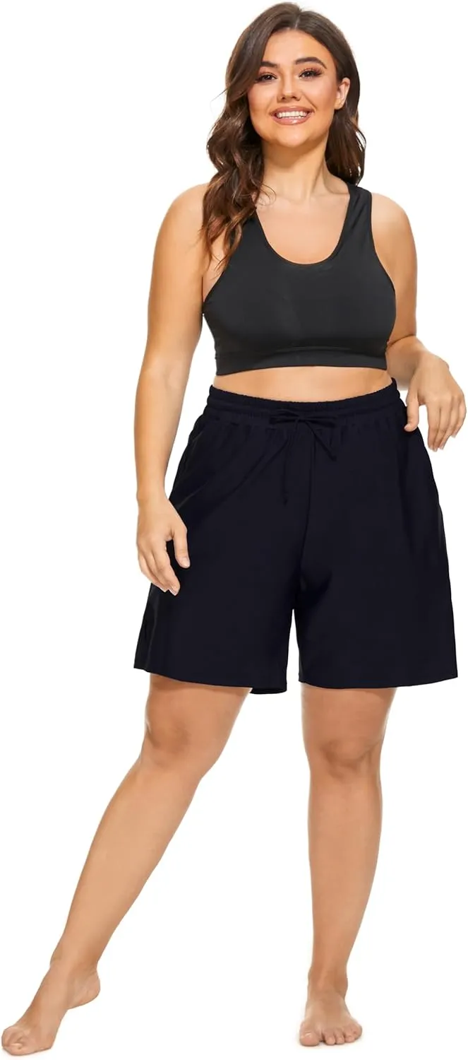 SEKINO Women's Plus Size Swim Shorts High Waisted Swimsuit Board Shorts Drawstring Bathing Suit Swim Bottoms with Liner