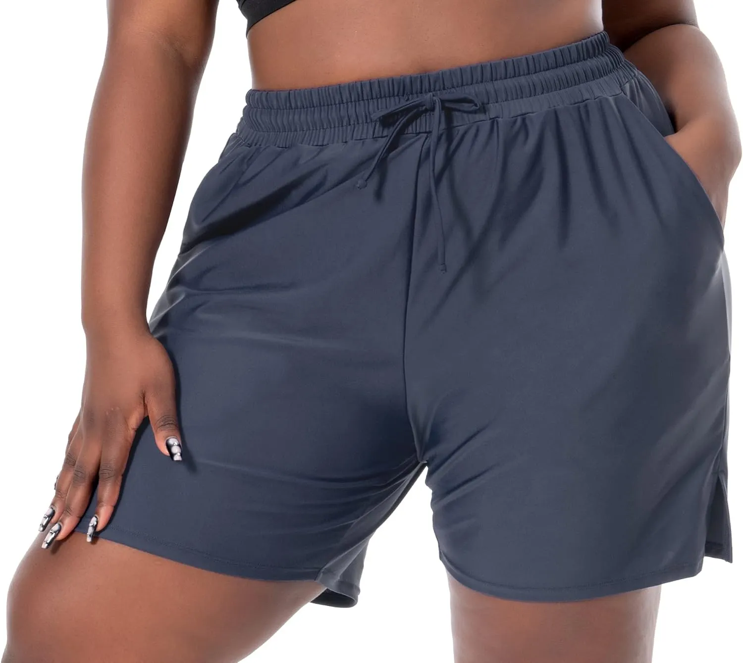 SEKINO Women's Plus Size Swim Shorts High Waisted Swimsuit Board Shorts Drawstring Bathing Suit Swim Bottoms with Liner