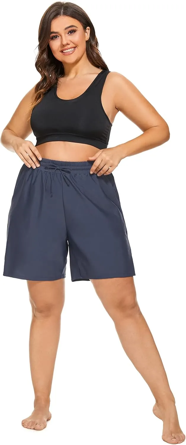 SEKINO Women's Plus Size Swim Shorts High Waisted Swimsuit Board Shorts Drawstring Bathing Suit Swim Bottoms with Liner