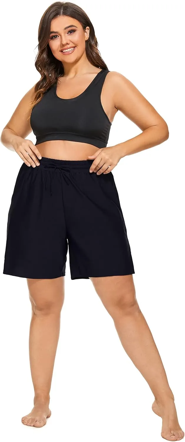 SEKINO Women's Plus Size Swim Shorts High Waisted Swimsuit Board Shorts Drawstring Bathing Suit Swim Bottoms with Liner