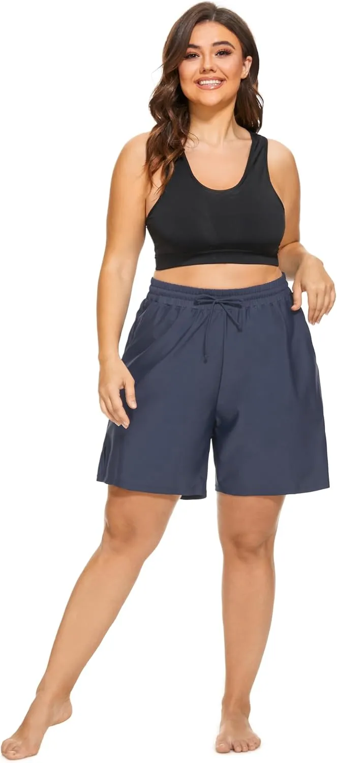 SEKINO Women's Plus Size Swim Shorts High Waisted Swimsuit Board Shorts Drawstring Bathing Suit Swim Bottoms with Liner