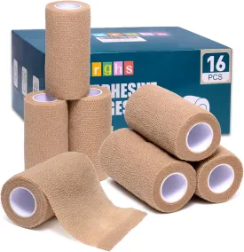Self Adhesive Bandage Wrap, 16 Pack, 4" x5 Yards, Elastic Cohesive Bandage, Stretch Athletic Tap Wrap, Vet Wrap, Skin Color