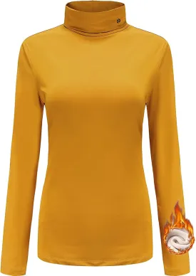 SSLR-Thermal-Shirts for-Women-Turtleneck Long Sleeve Tops Fleece Lined Winter Slim Fitted Mock Neck Base Layer