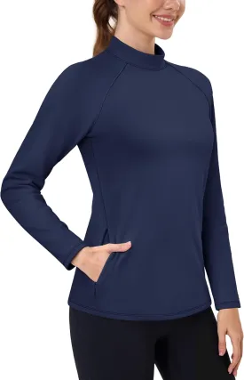TACVASEN Women's Thermal Shirts Mock Turtleneck Fleece Lined Long Sleeve Underwear Water Resistant Athletic Base Layer